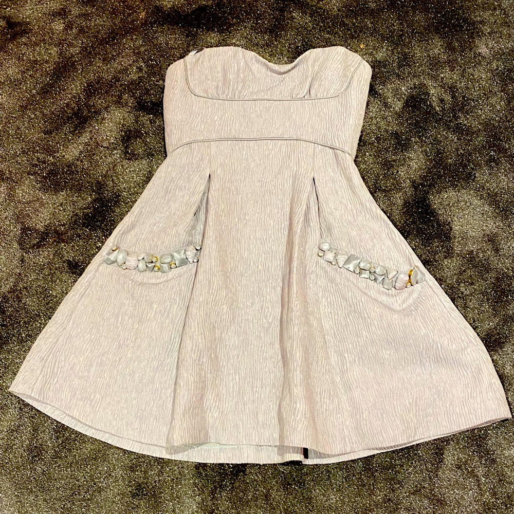 BCBGMaxAzria Light Pink Strapless Mini Dress with Pocket Embellishments